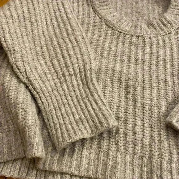 Free People Women’s Oversized Thick Knit Gray Sweater acrylic poly scoop neck S - Picture 7 of 16